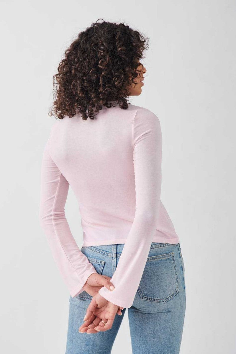 Pale Pink Tie Front Long Sleeve Top