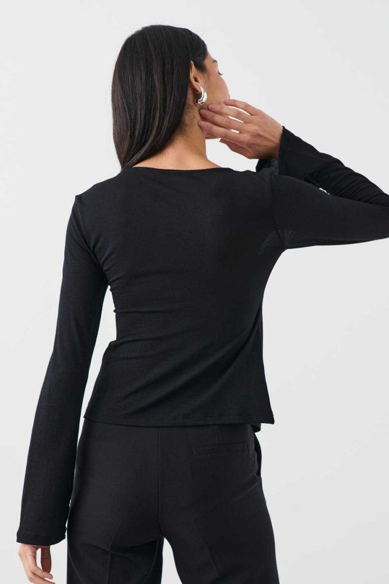 Pale Pink Tie Front Long Sleeve Top
