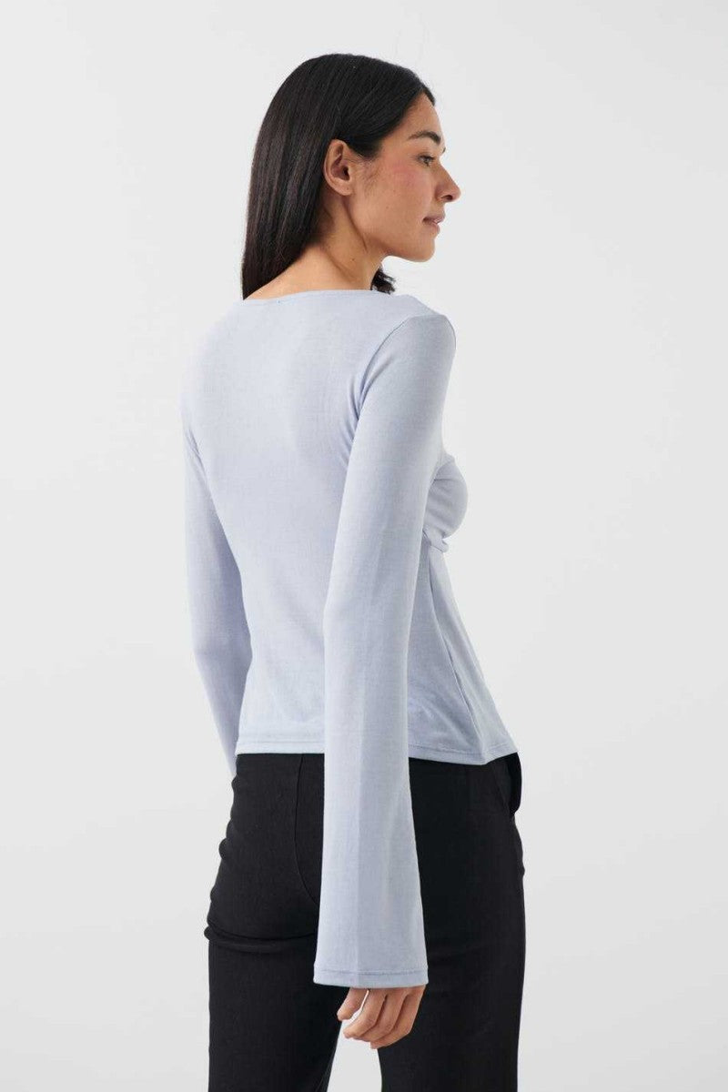 Pale Pink Tie Front Long Sleeve Top