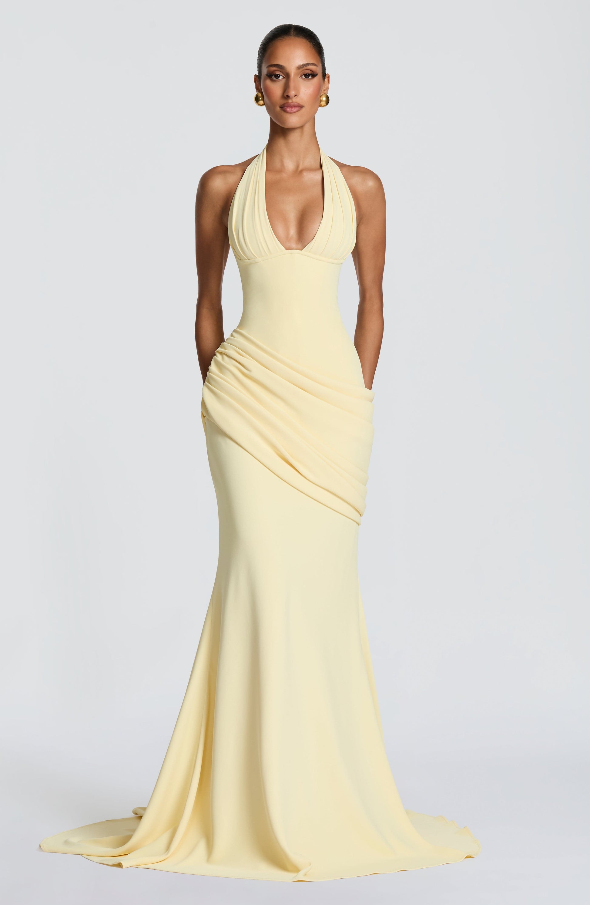 Butter Yellow Halter Mermaid Gown - Yellow