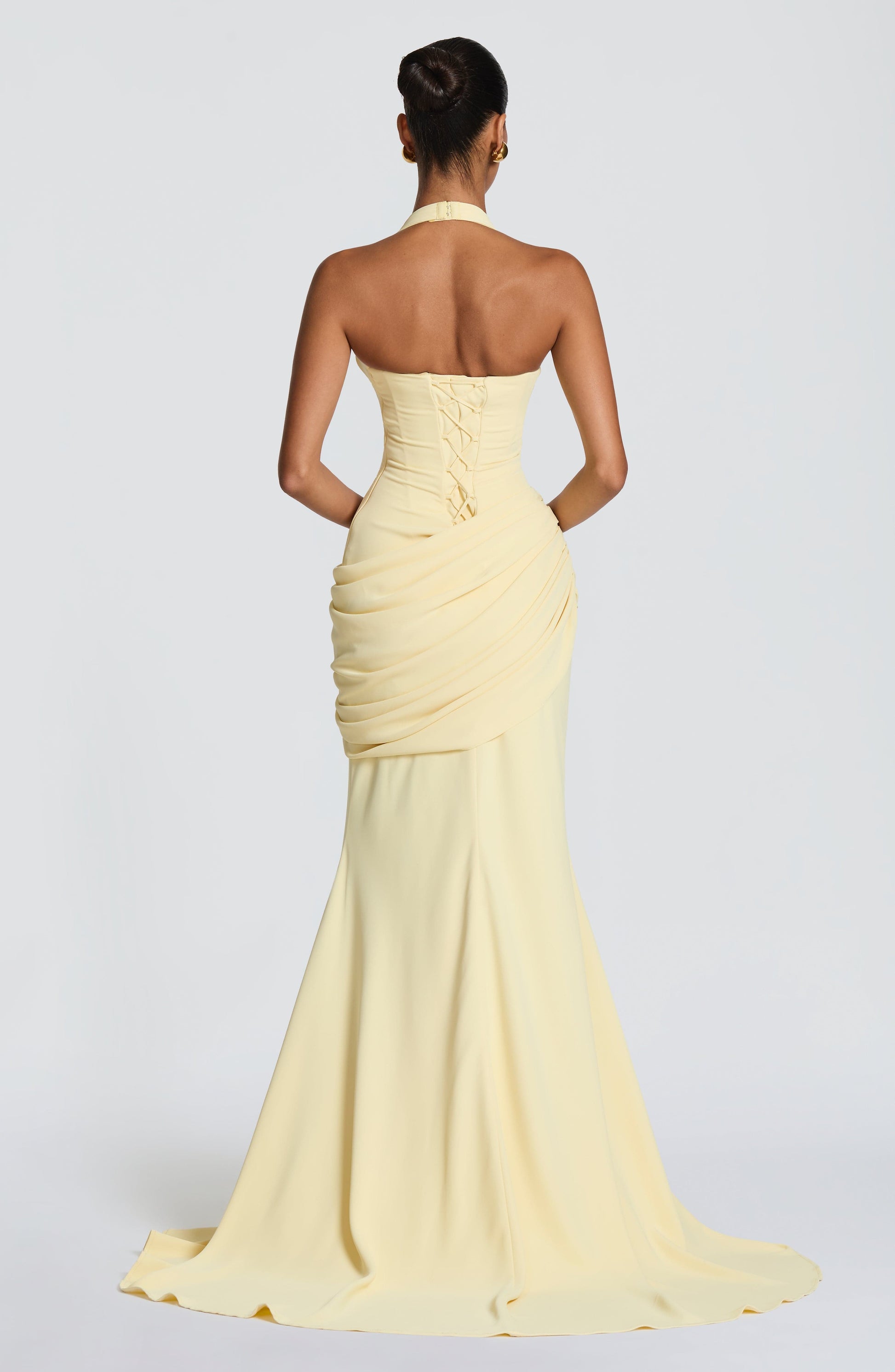 Butter Yellow Halter Mermaid Gown - Yellow