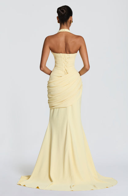 Butter Yellow Halter Mermaid Gown - Yellow