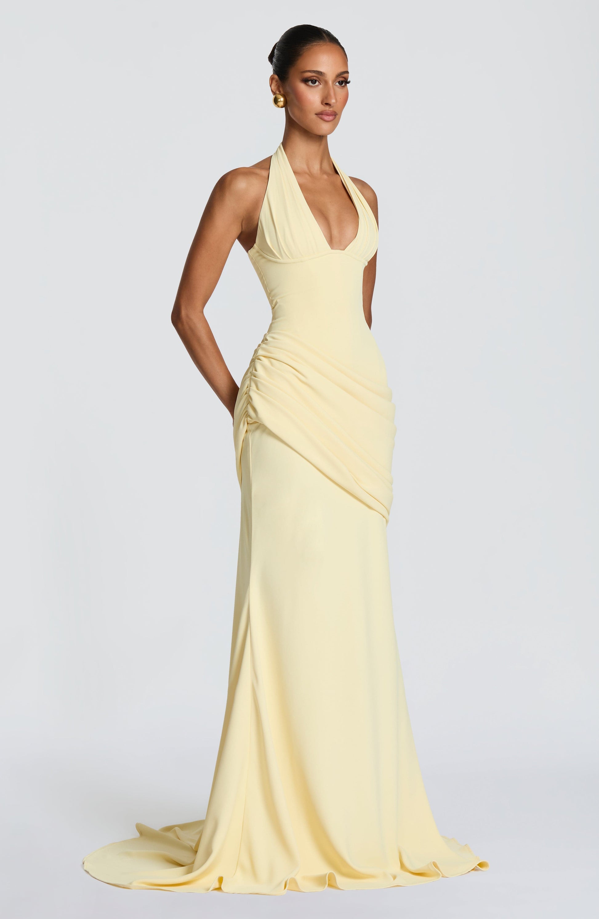 Butter Yellow Halter Mermaid Gown - Yellow