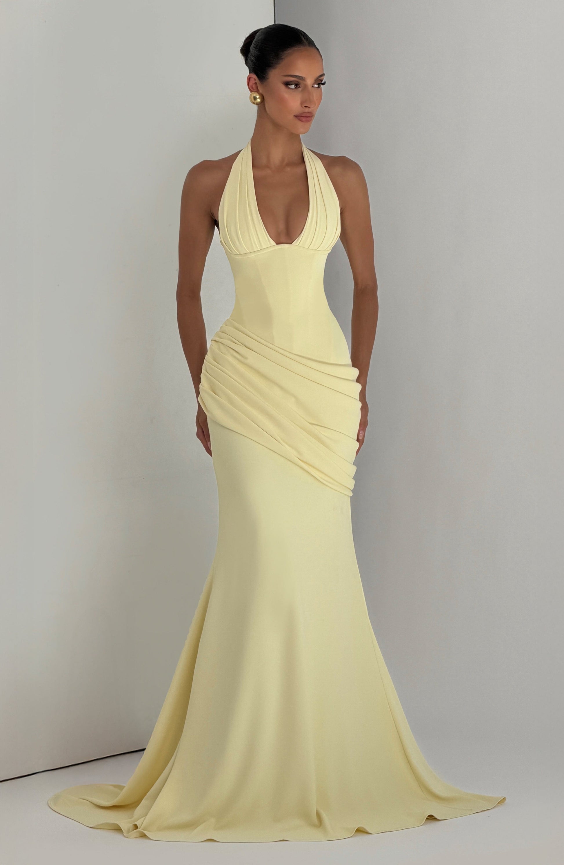Butter Yellow Halter Mermaid Gown - Yellow