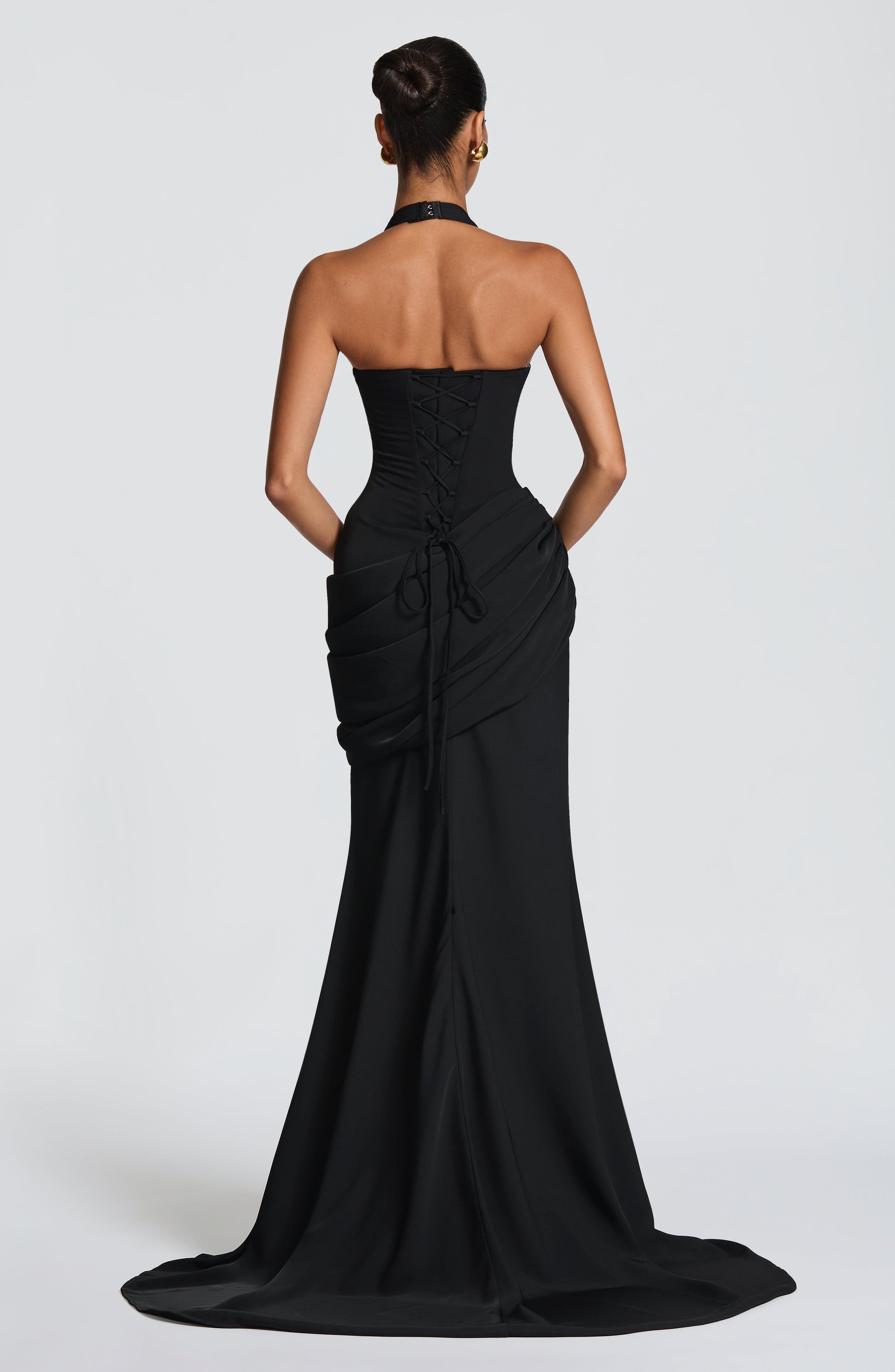 Butter Yellow Halter Mermaid Gown - Black