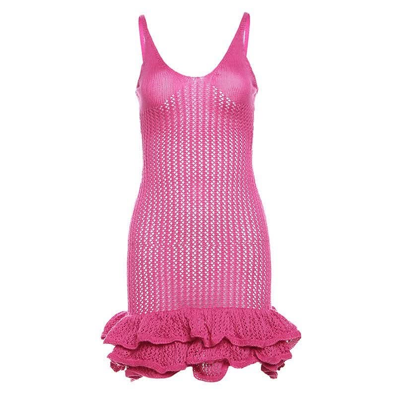 Women's Summer Crochet Scoop Neck Ruffle Mini Dress - product image 6