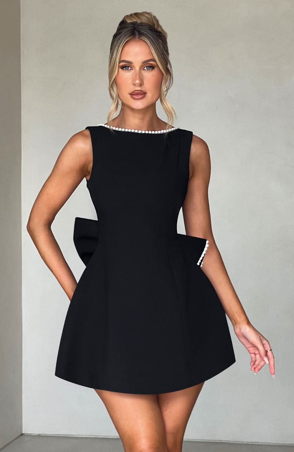 Women's Wedding Guest Pearl Trim Sleeveless Mini Dress - Black / L - Elegant Fashion - Nerisa Studio Women's Wedding Guest Pearl Trim Sleeveless Mini Dress - Black / L - Elegant Fashion - Nerisa Studio