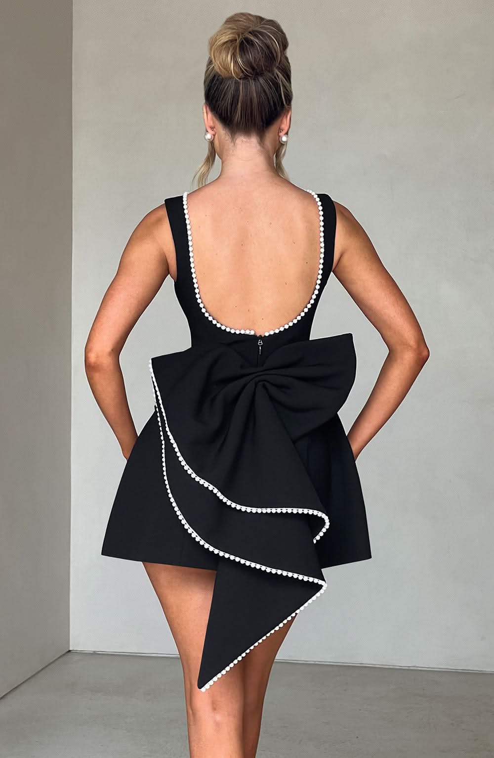 Women's Wedding Guest Pearl Trim Sleeveless Mini Dress - Black / L - Elegant Fashion - Nerisa Studio Women's Wedding Guest Pearl Trim Sleeveless Mini Dress - Black / L - Elegant Fashion - Nerisa Studio