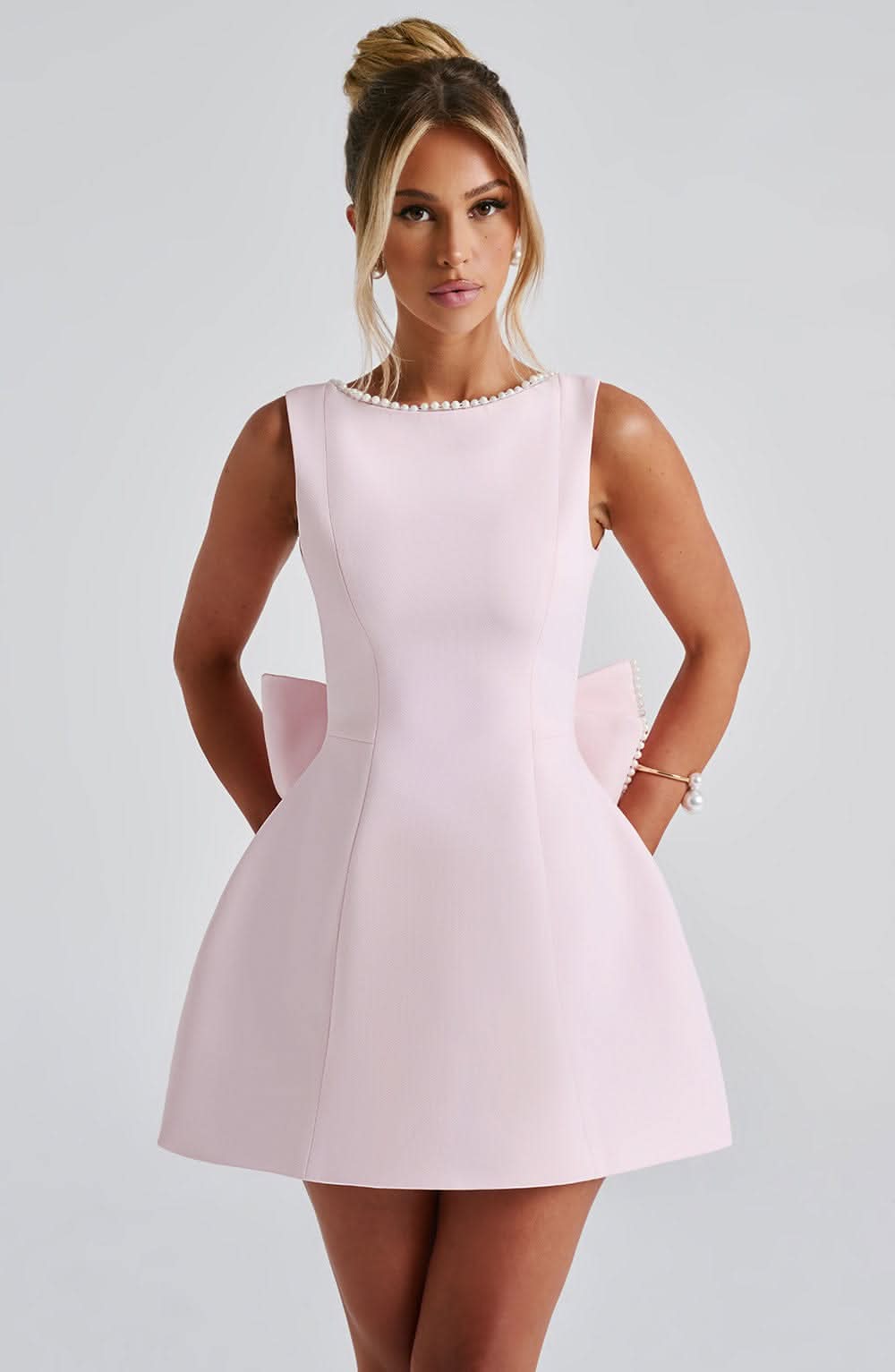 Women's Wedding Guest Pearl Trim Sleeveless Mini Dress - product image 6