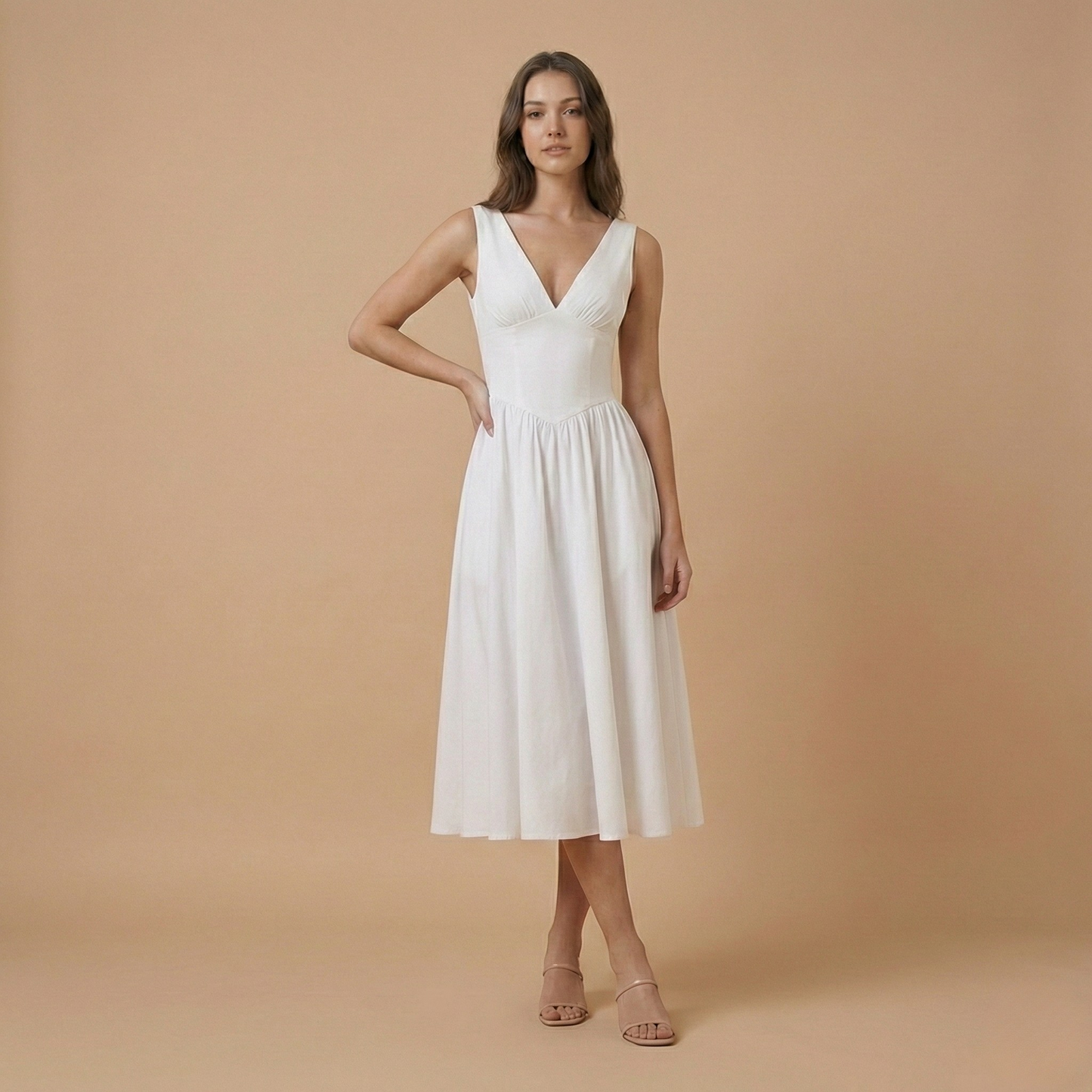Women’s Deep V-Neck Midi Tank Dress - close-up