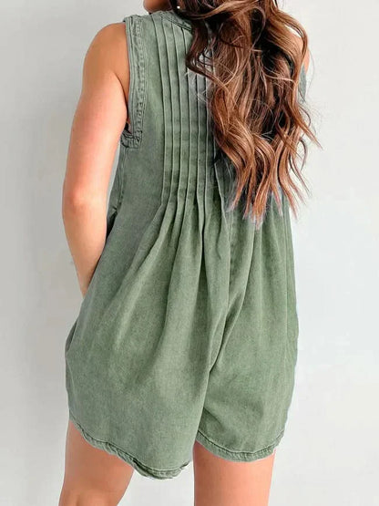Women's Summer V Neck Sleeveless Denim Romper With Pockets - product image 10