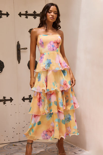 Chiffon Maxi Dress - Yellow Multi