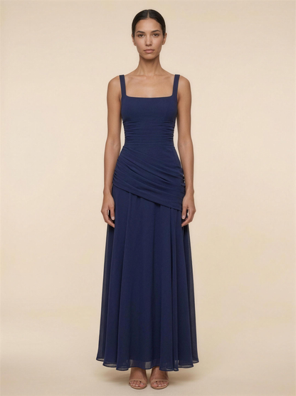 Corset Chiffon Bridesmaid Maxi Dress - Navy