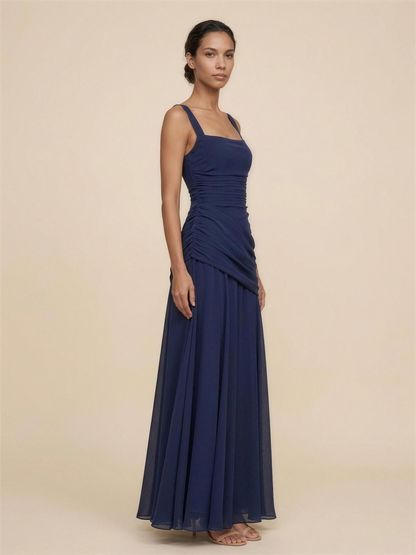Corset Chiffon Bridesmaid Maxi Dress - Navy