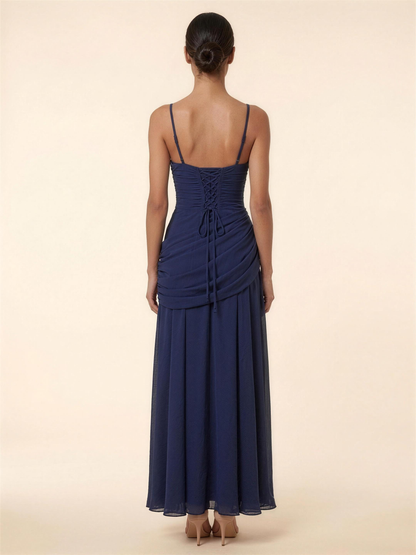 Corset Chiffon Bridesmaid Maxi Dress - Navy