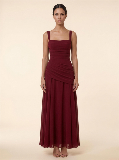 Corset Chiffon Bridesmaid Maxi Dress - Burgundy