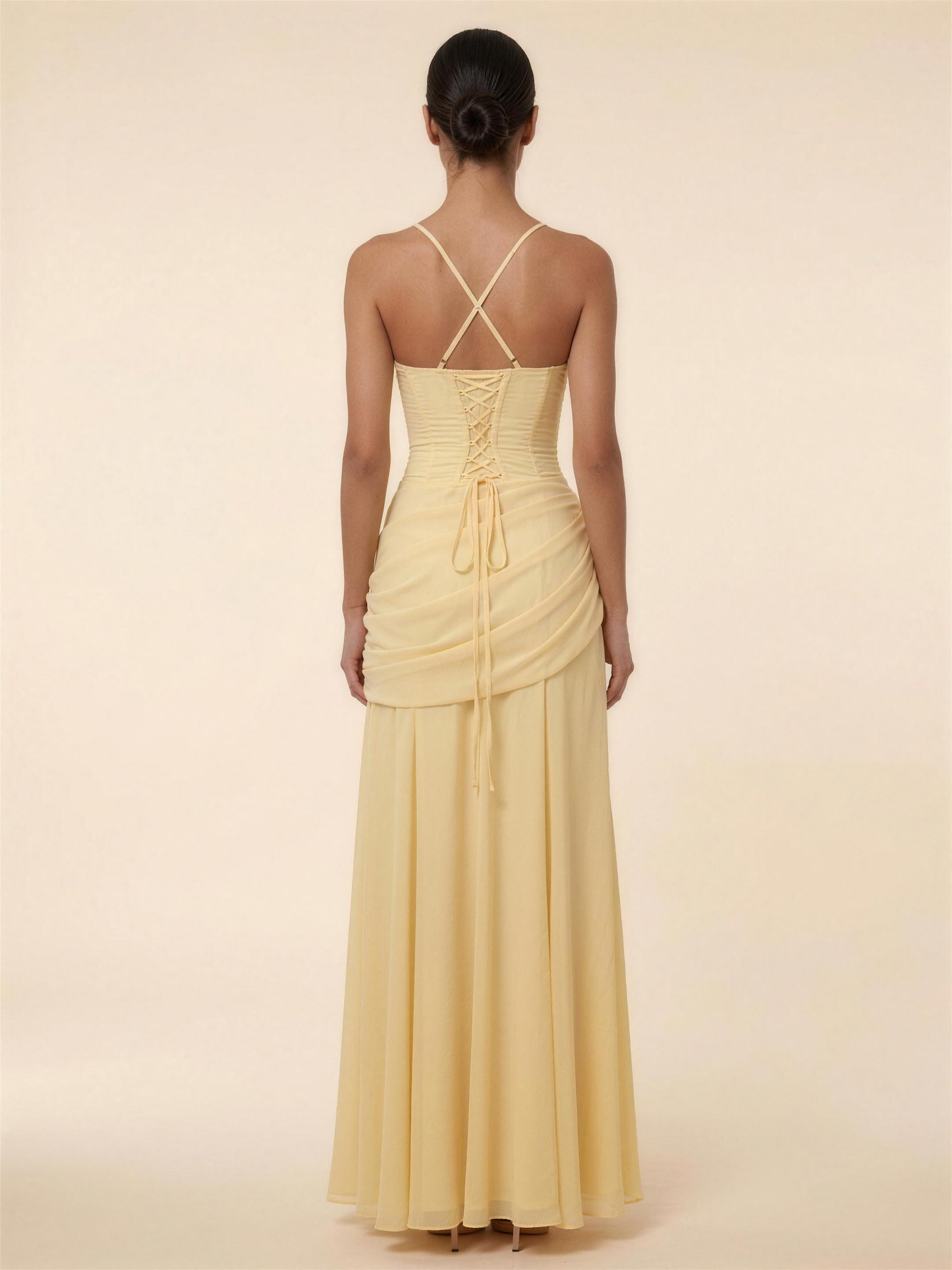 Corset Chiffon Bridesmaid Maxi Dress - Yellow
