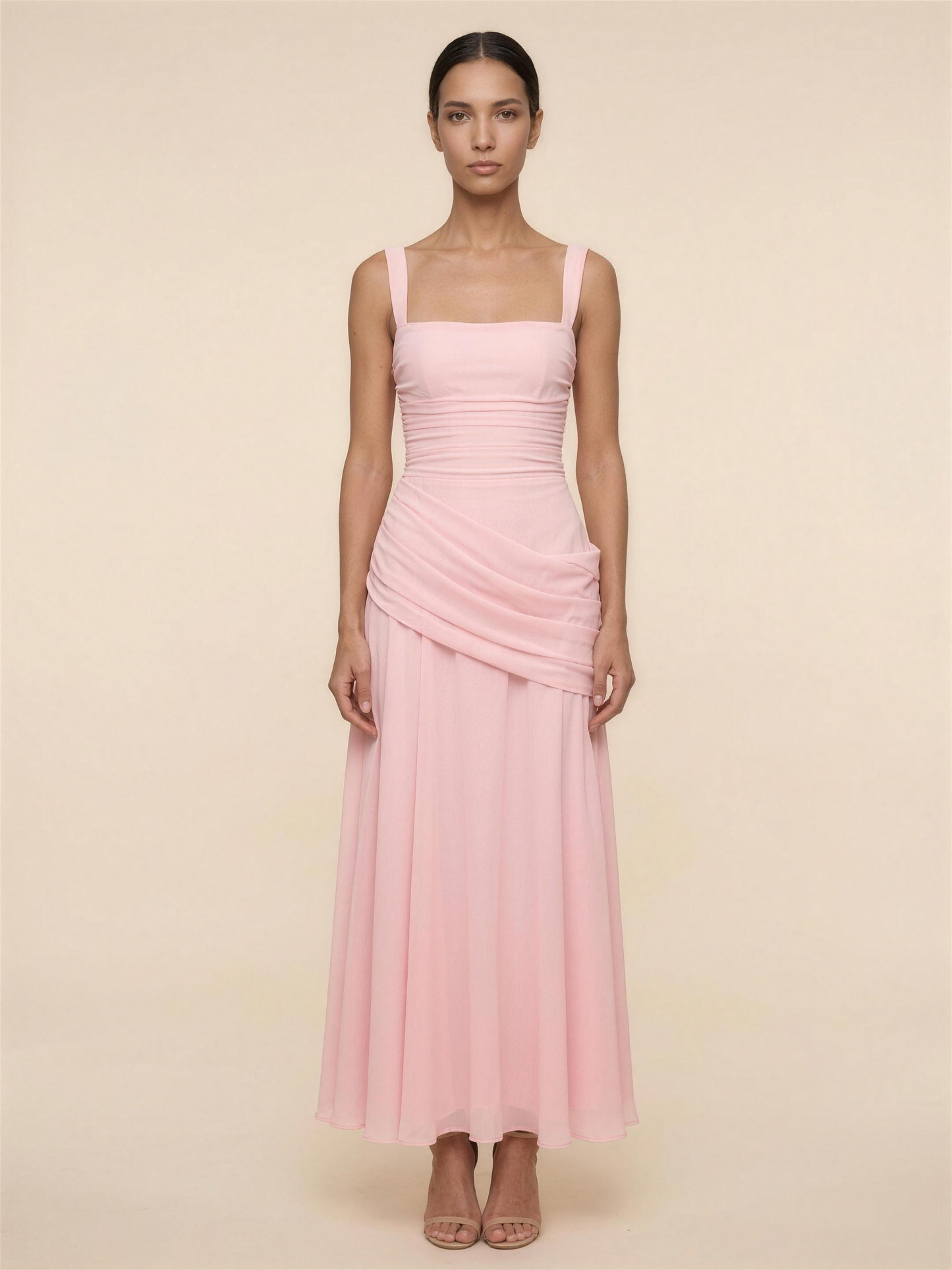 Corset Chiffon Bridesmaid Maxi Dress - Pink