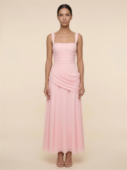 Corset Chiffon Bridesmaid Maxi Dress - Pink