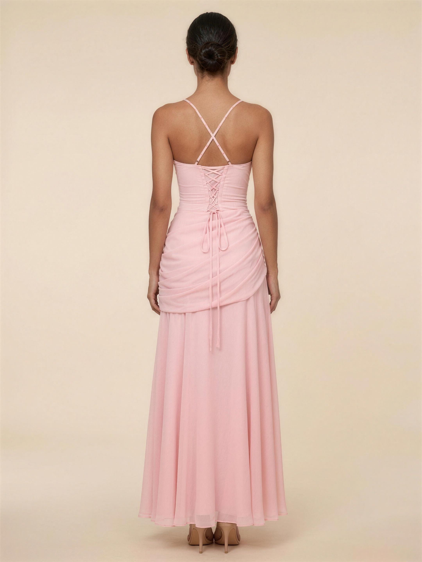 Corset Chiffon Bridesmaid Maxi Dress - Pink