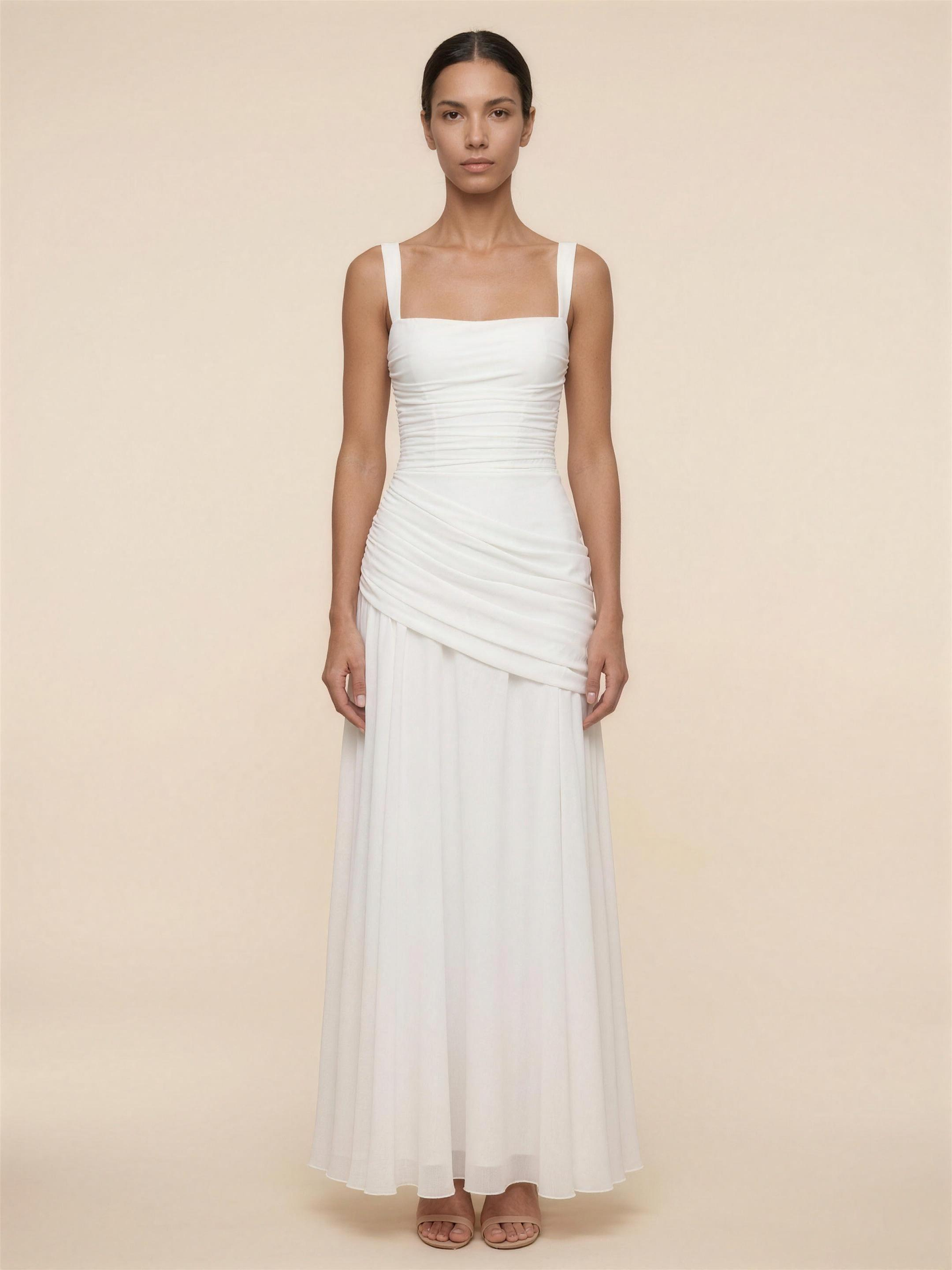 Corset Chiffon Bridesmaid Maxi Dress - White