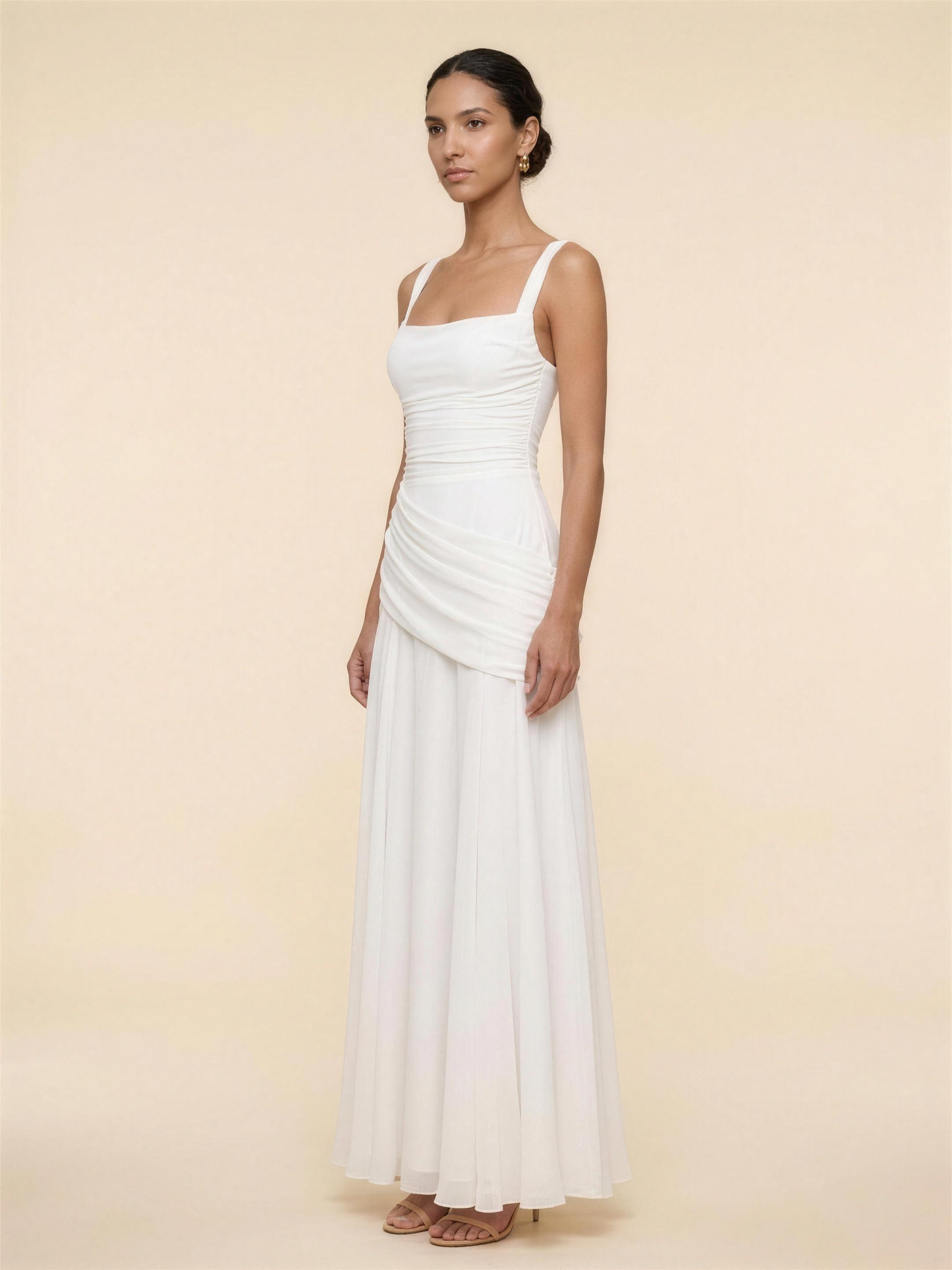 Corset Chiffon Bridesmaid Maxi Dress - White