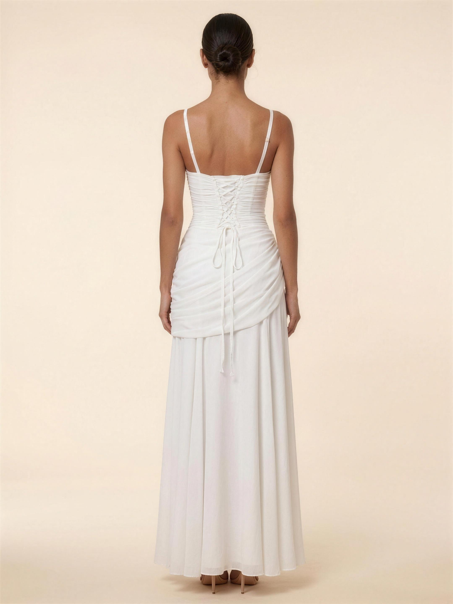 Corset Chiffon Bridesmaid Maxi Dress - White