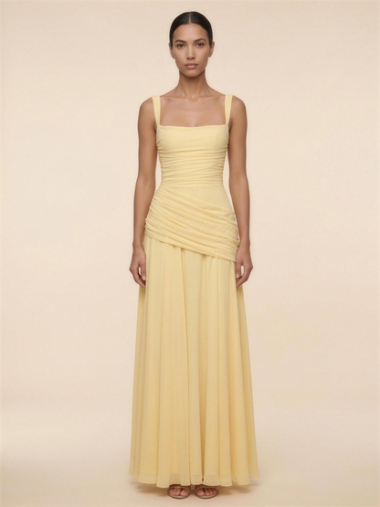 Corset Chiffon Bridesmaid Maxi Dress - Yellow