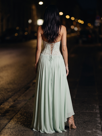 Blush Halter Lace Corset Maxi Dress