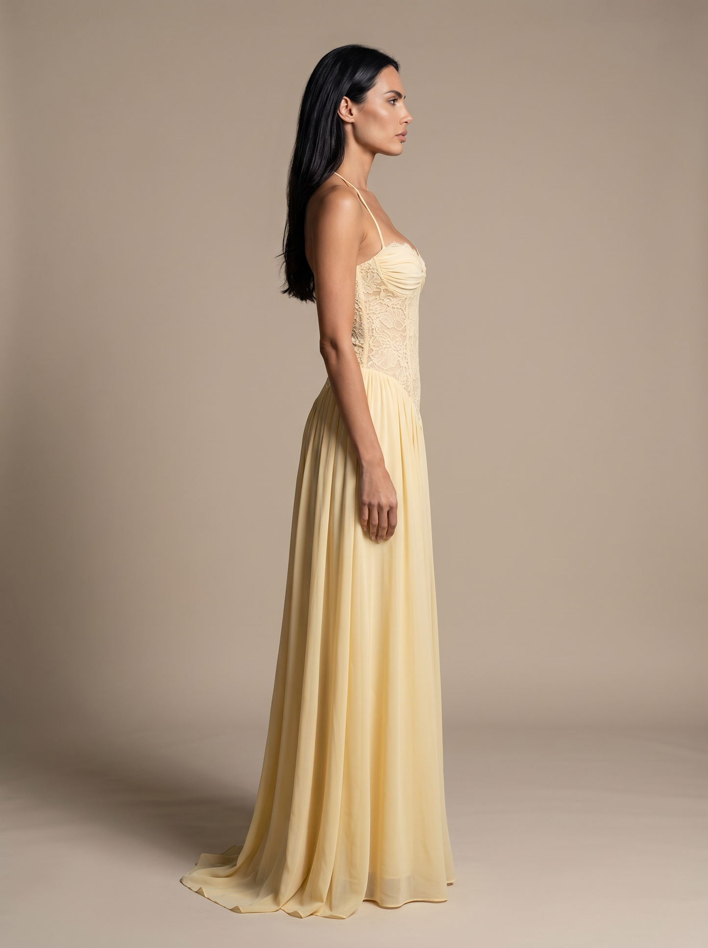 Blush Halter Lace Corset Maxi Dress
