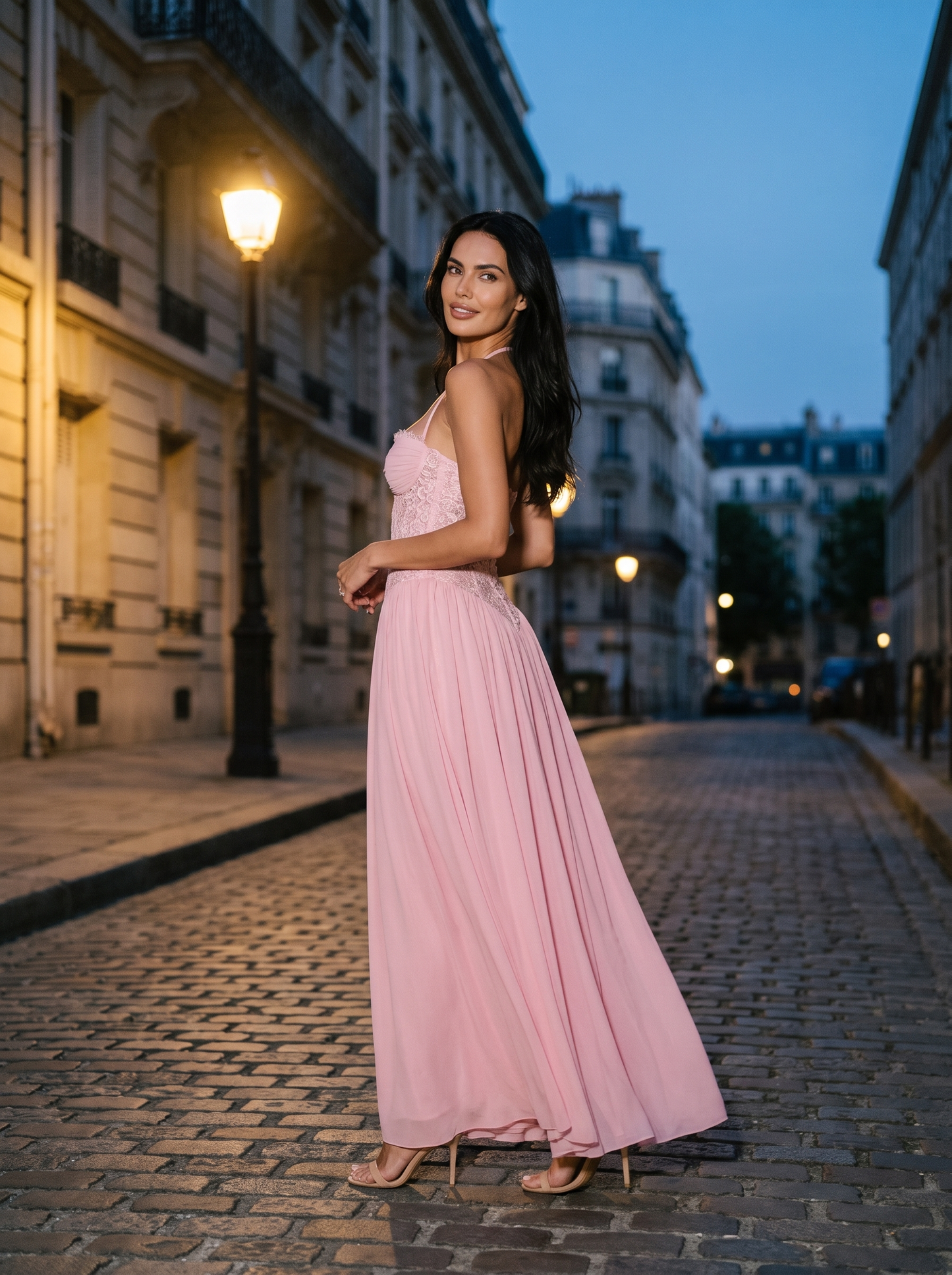 Blush Halter Lace Corset Maxi Dress - Pink