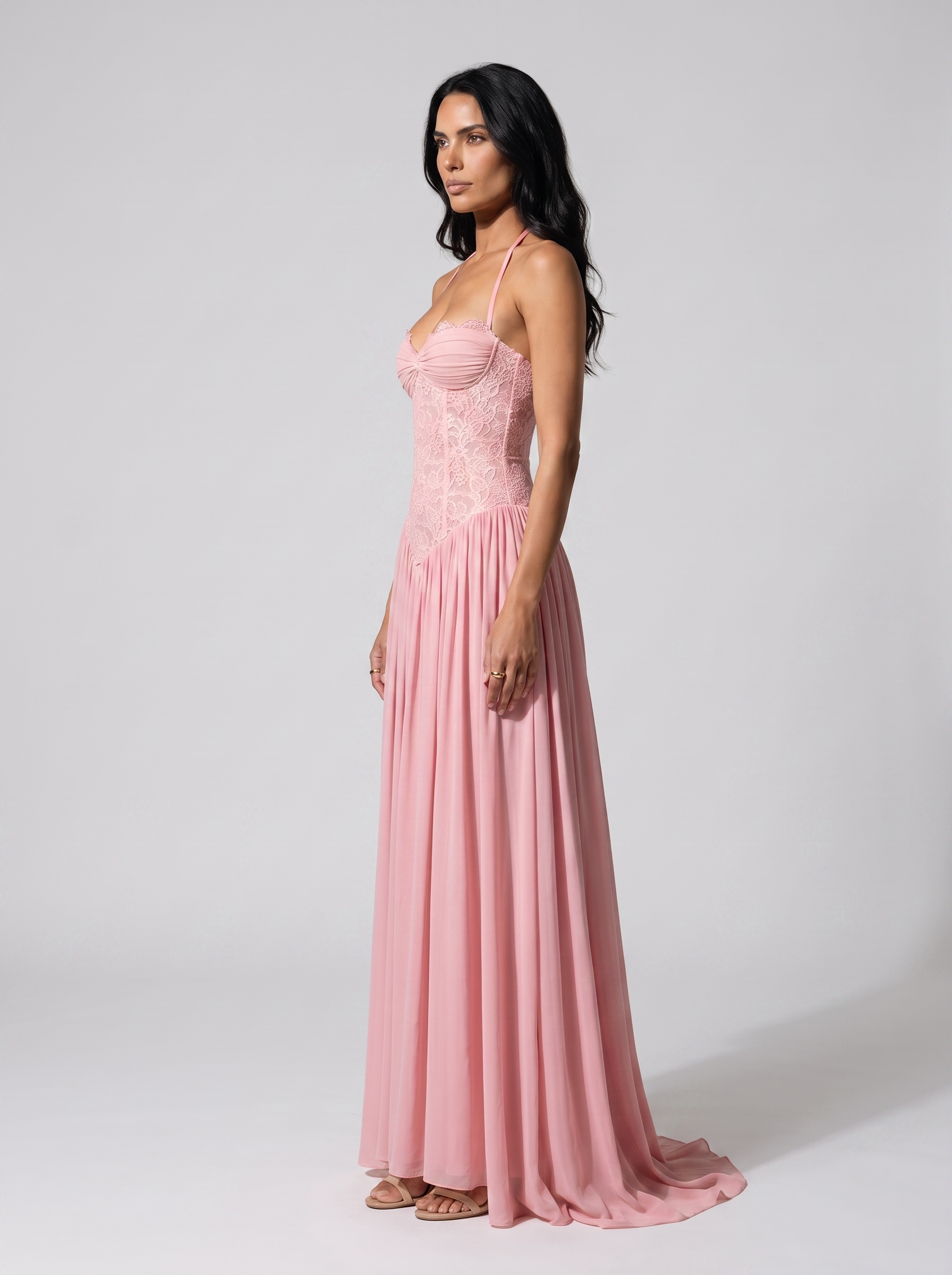 Blush Lace Corset Maxi Dress - Pink