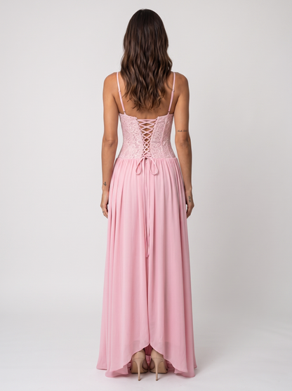 Blush Lace Corset Maxi Dress - Pink