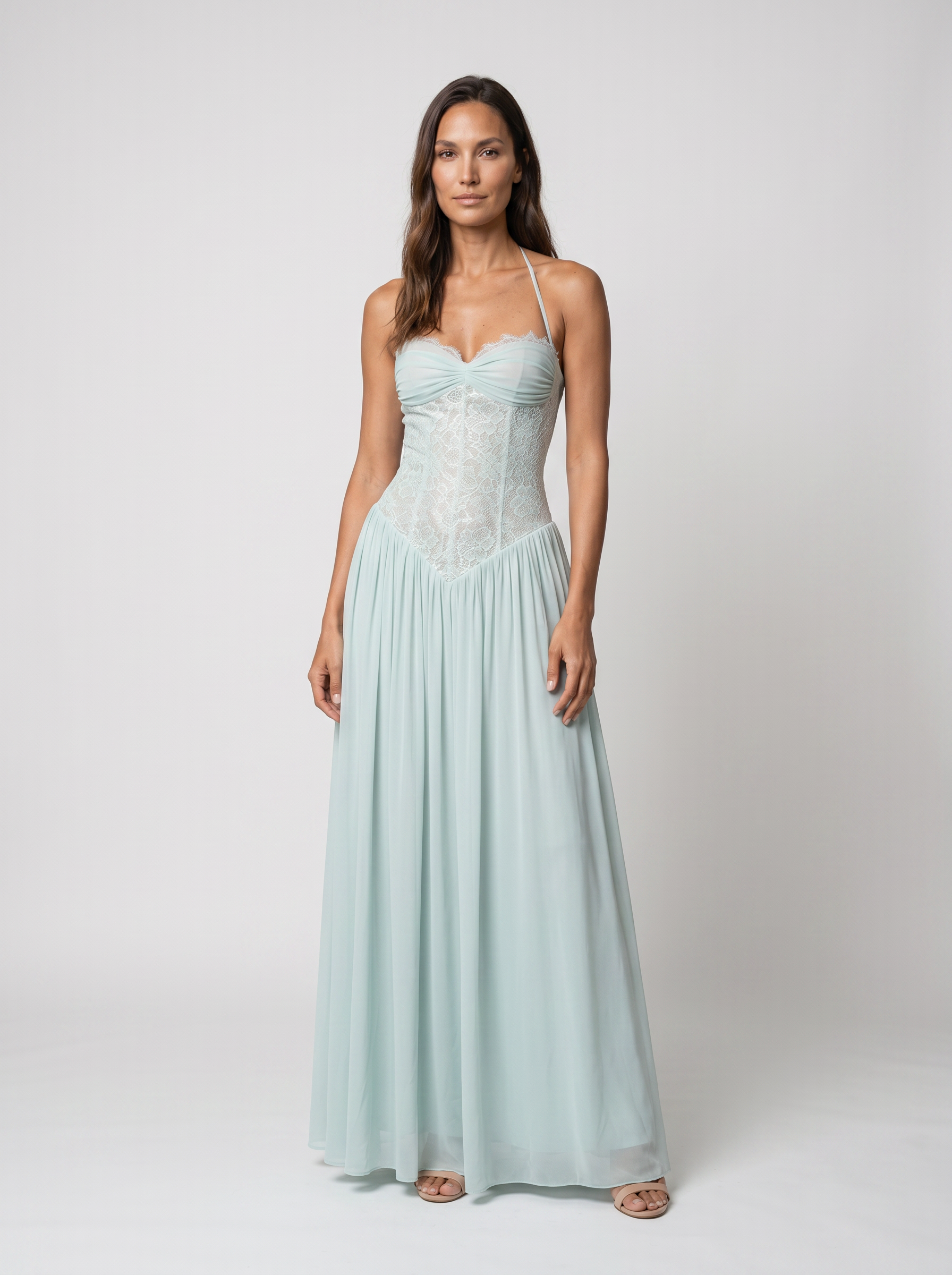 Blush Lace Corset Maxi Dress - Mint