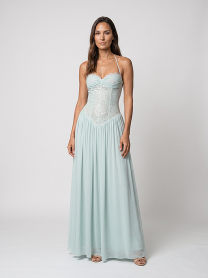 Blush Lace Corset Maxi Dress - Mint