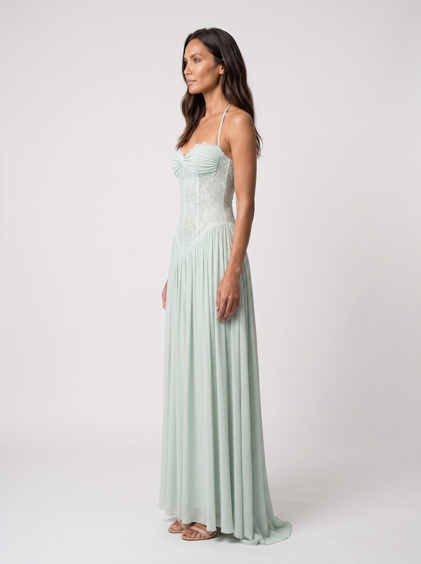 Blush Lace Corset Maxi Dress - Mint