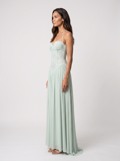 Blush Lace Corset Maxi Dress - Mint