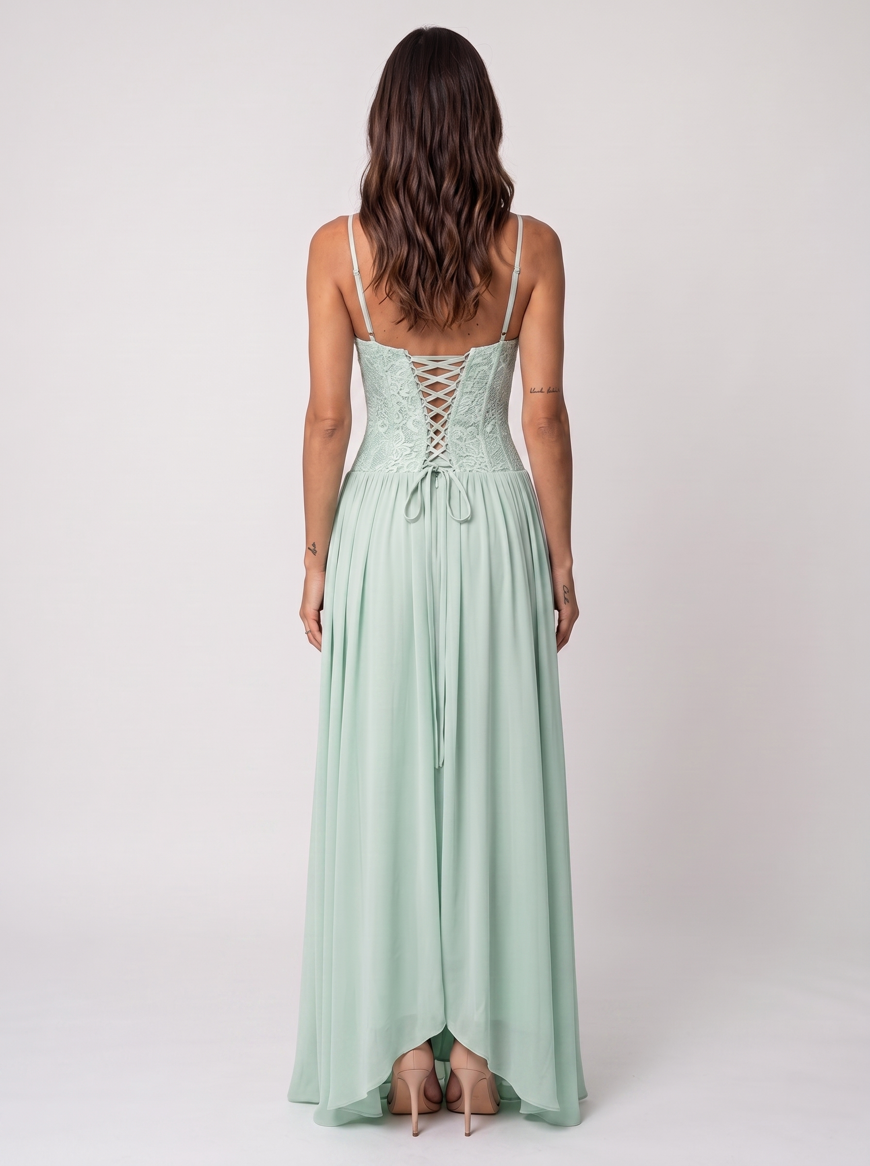 Blush Lace Corset Maxi Dress - Mint