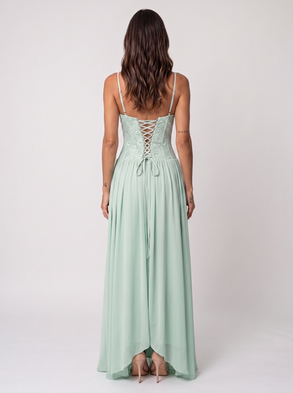 Blush Lace Corset Maxi Dress - Mint