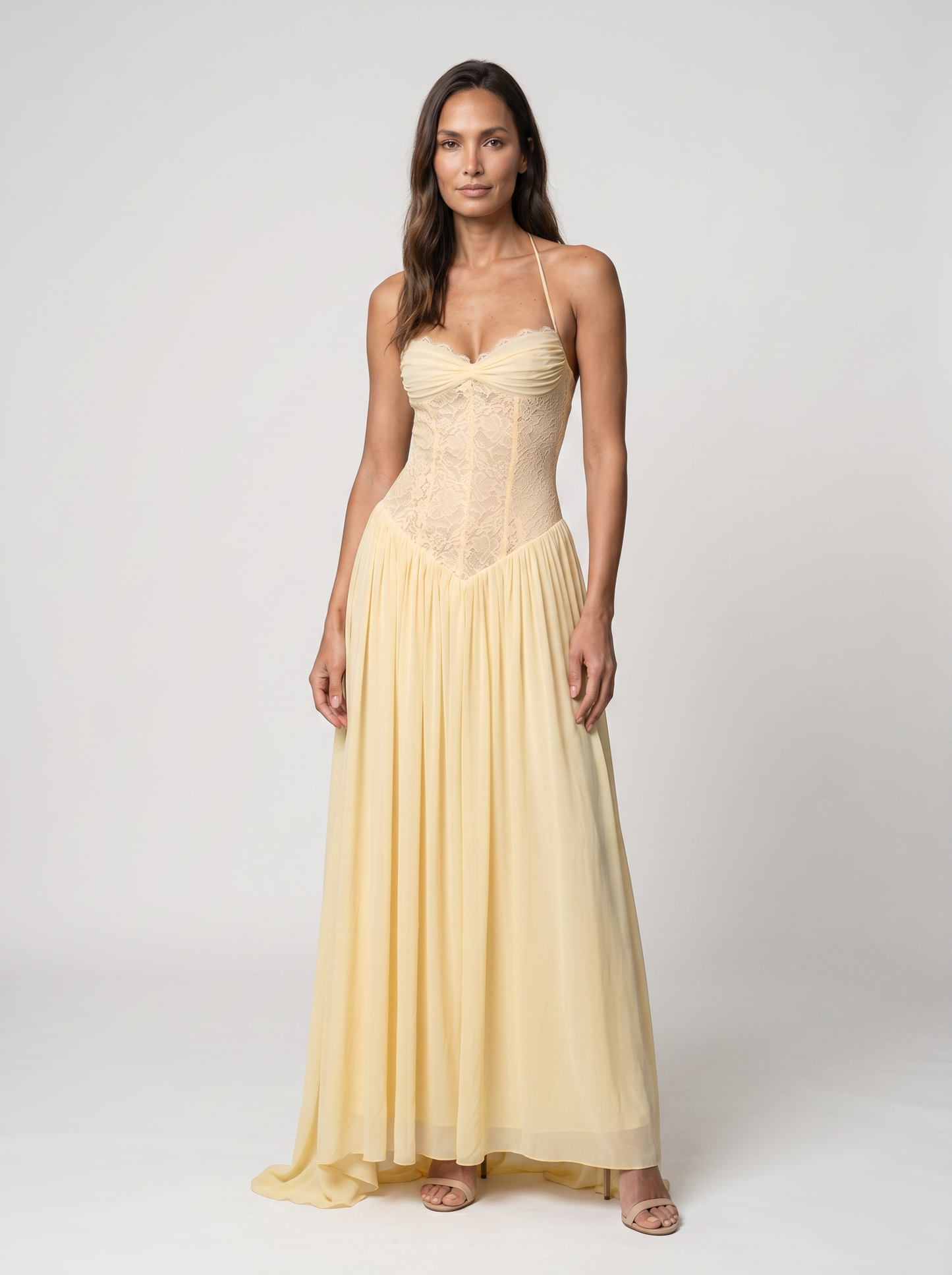 Blush Lace Corset Maxi Dress - Butter