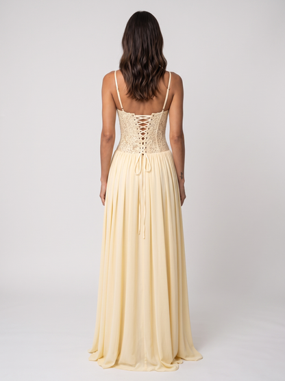 Blush Lace Corset Maxi Dress - Butter