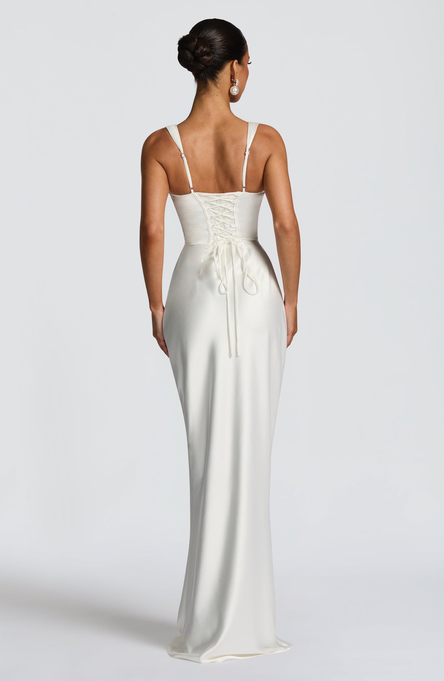 Corset Satin Cocktail Maxi Dress - Ivory