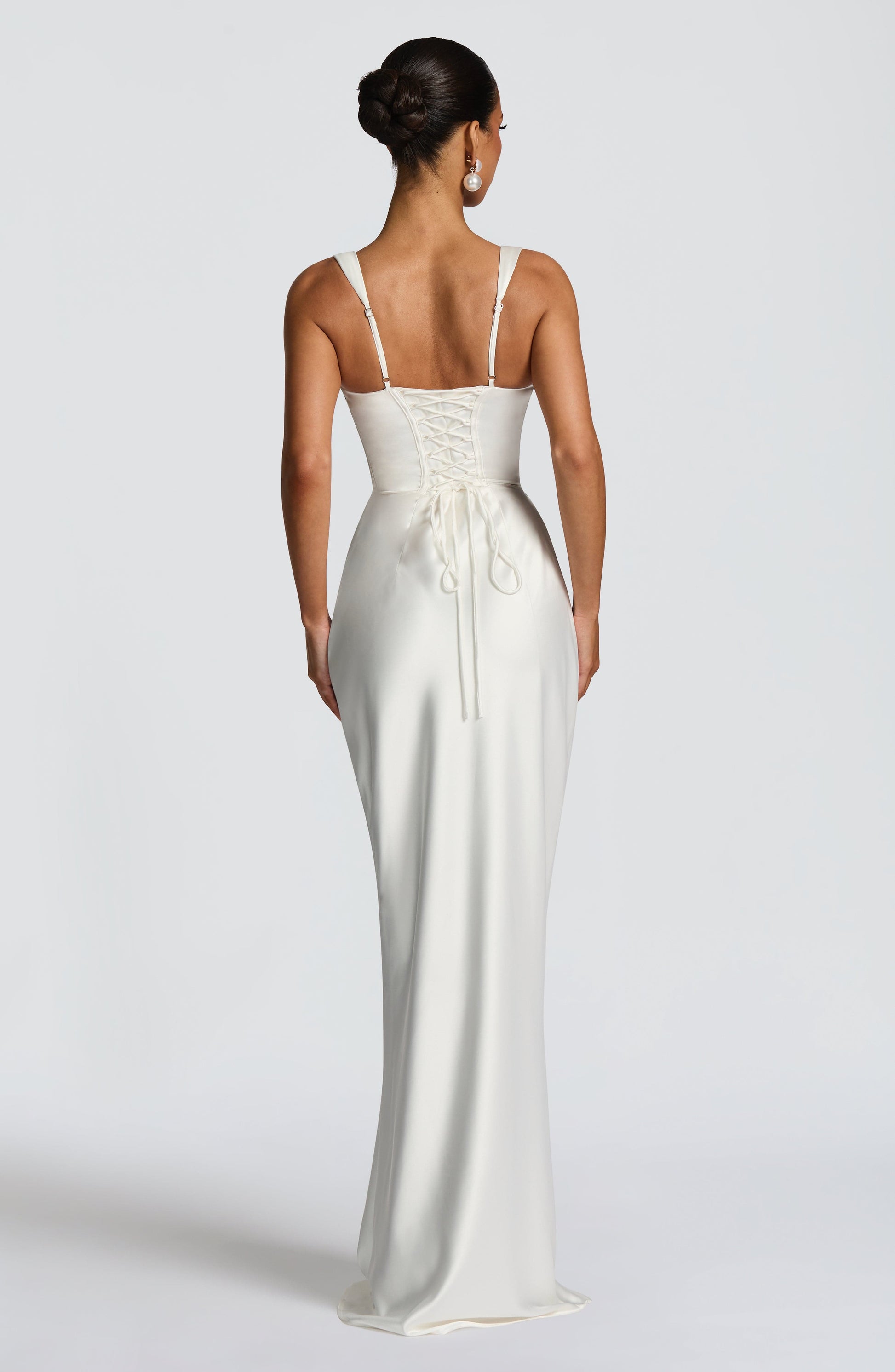 Corset Satin Cocktail Maxi Dress - Ivory