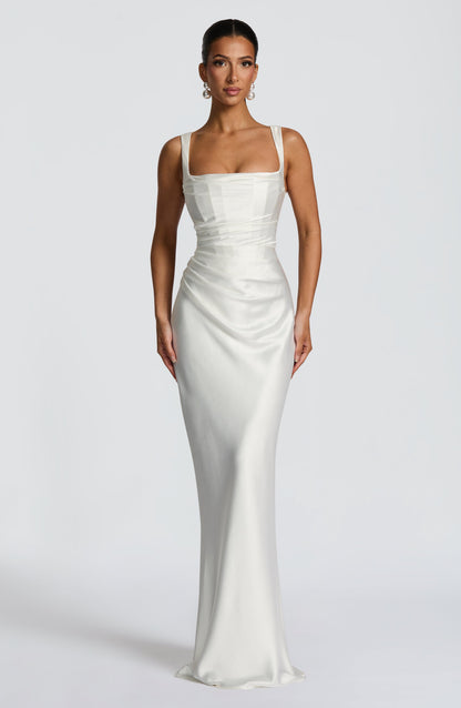 Corset Satin Cocktail Maxi Dress - Ivory
