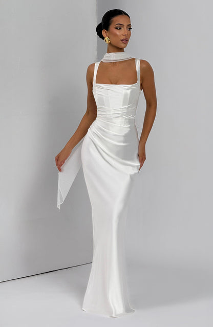 Corset Satin Cocktail Maxi Dress - Ivory