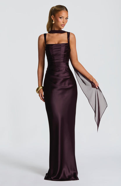 Corset Satin Cocktail Maxi Dress