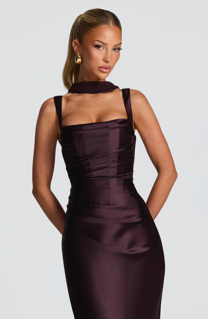 Corset Satin Cocktail Maxi Dress