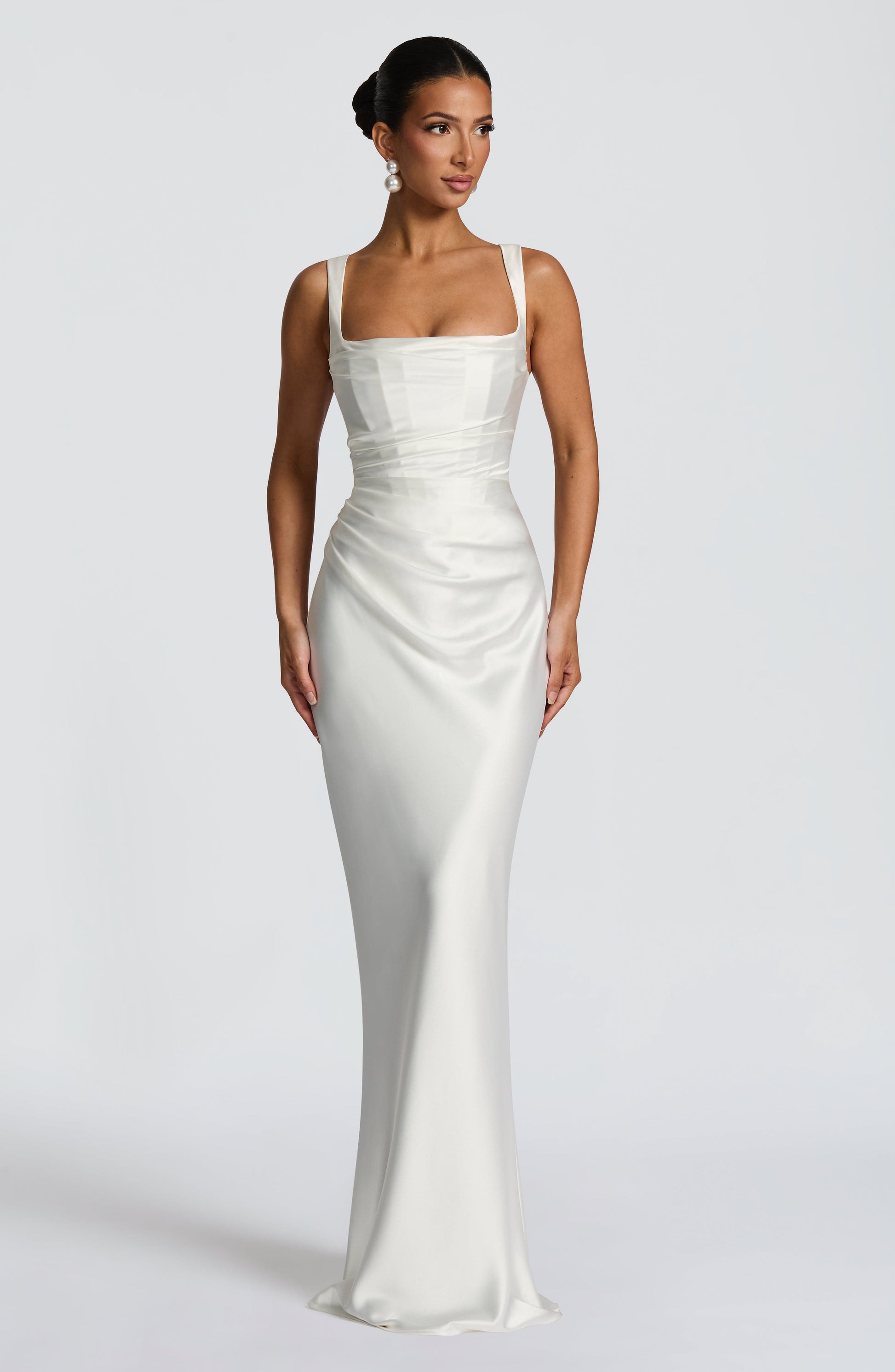 Corset Satin Cocktail Maxi Dress - Ivory