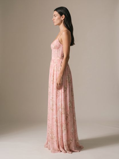 Corset Sexy Maxi Dress - Blush, side