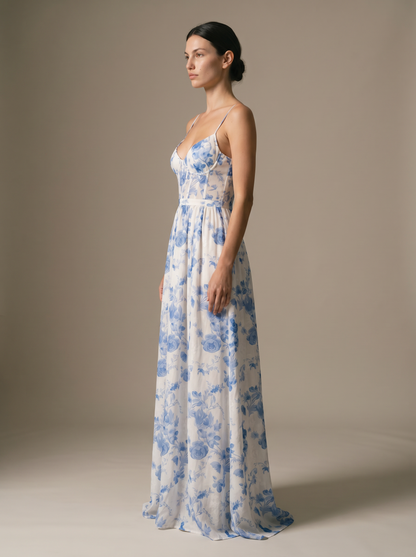 Corset Sexy Maxi Dress - Blue, side